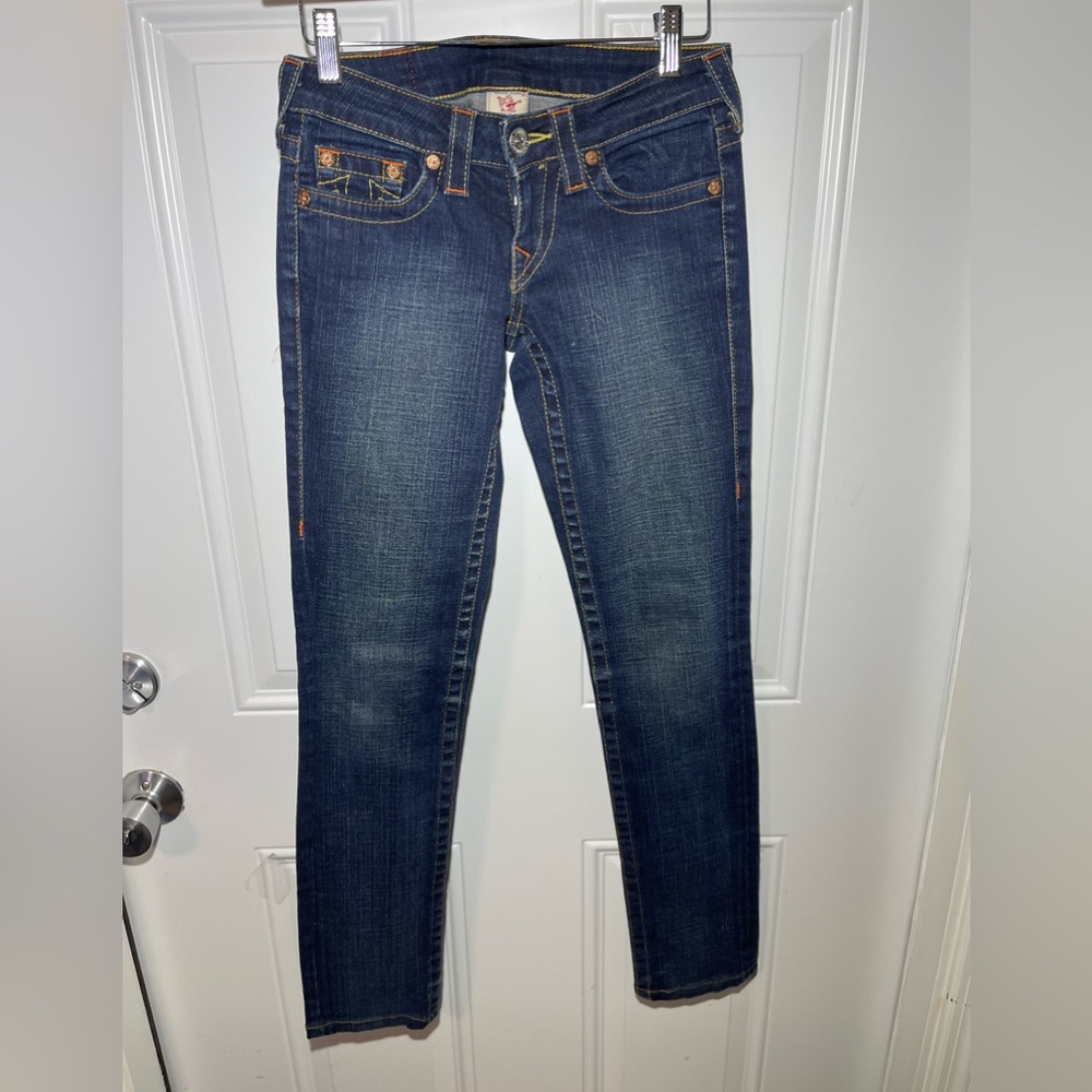 True Religion Skinny Jeans Womens 24 Stella Dark Wash Cotton Blend Low Rise EUC